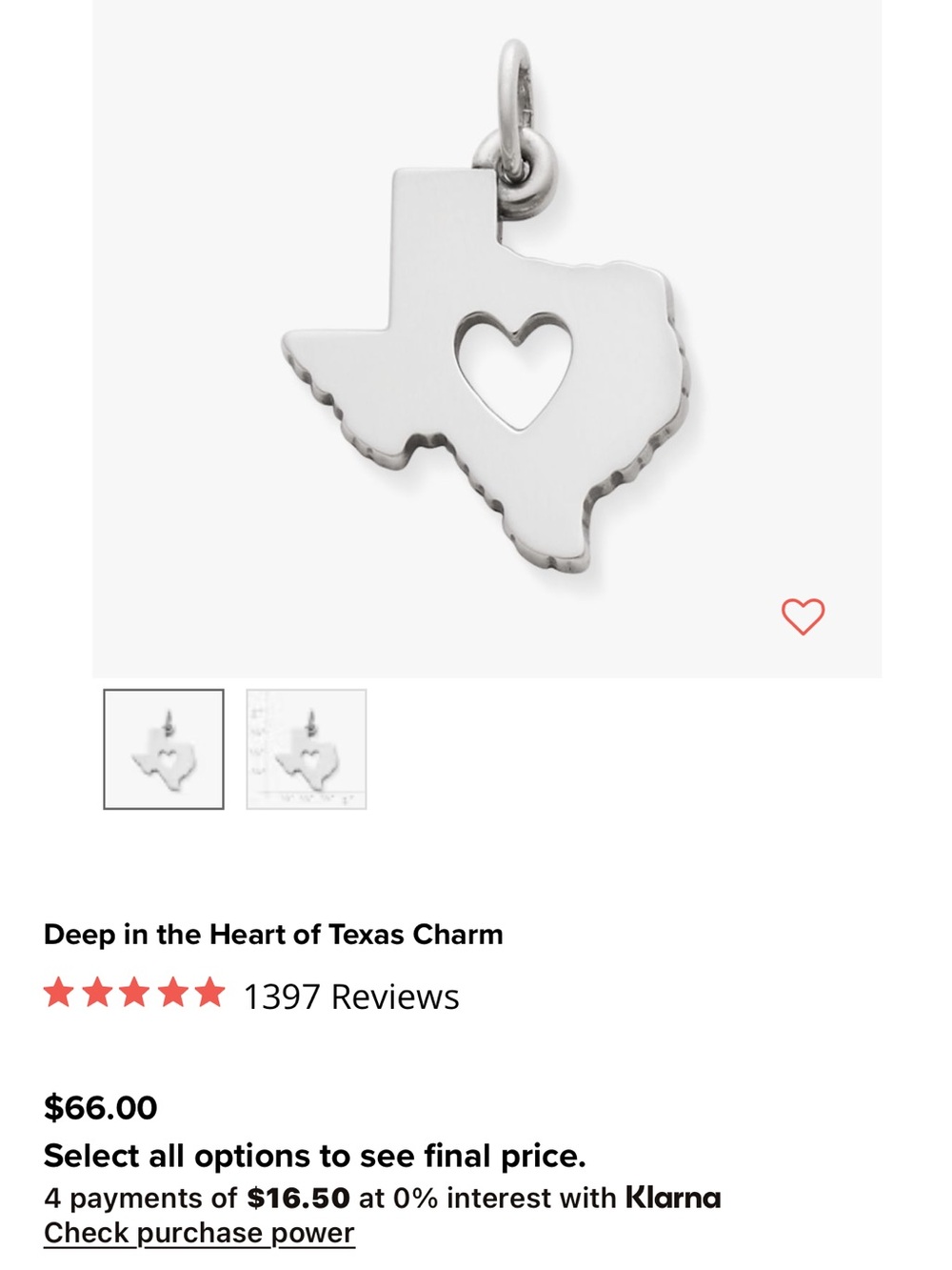 James Avery Texas Heart Cutout Charm in Silver